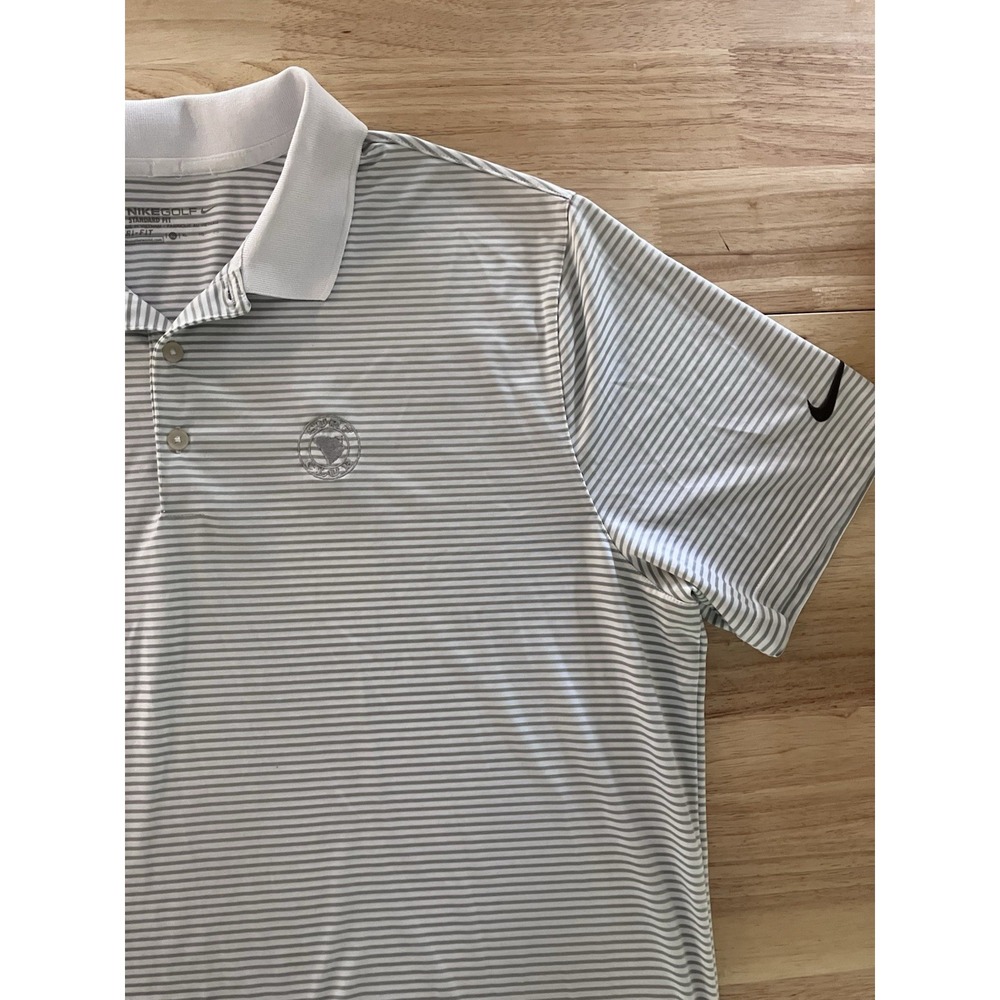 Nike Golf Polo Shirt Mens Large Gray White Stripe Dri-FIT Surf Club Standard
